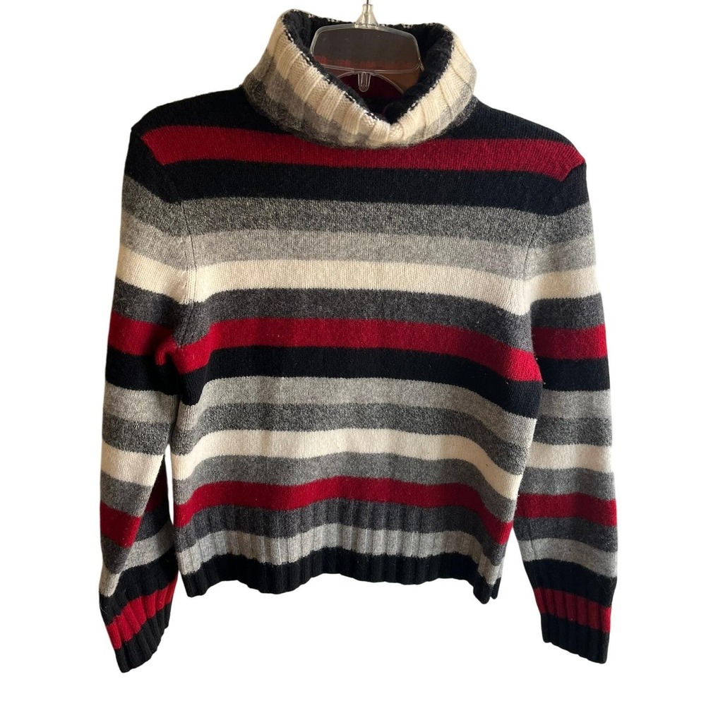 VTG Y2K 2002 Women's Chunky Knit 100% Lambswool Striped Turtleneck Sweater Large